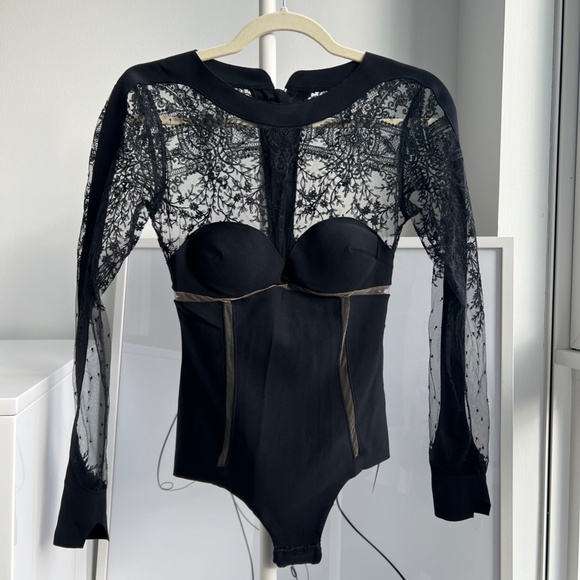 La Perla Black Label Ultra Rare Desire Neoprene Lace Zipper Bodysuit (Black) - Picture 2 of 10